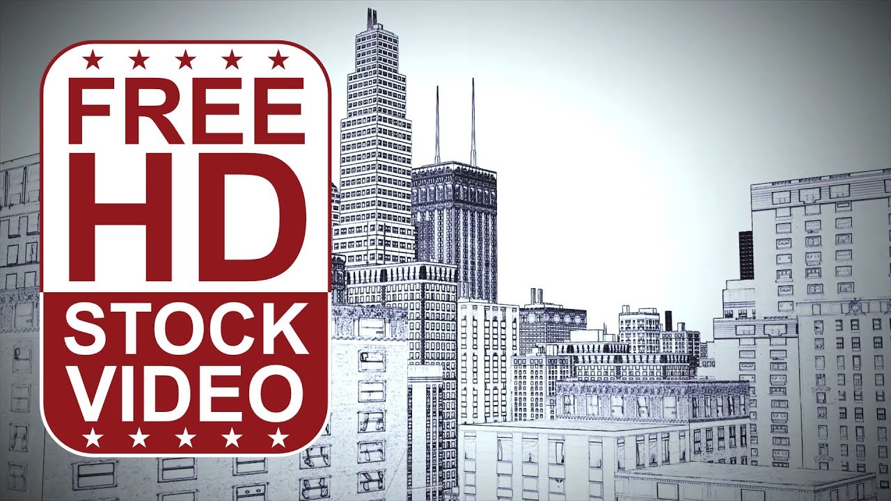 Free Stock Videos - city scene with camera flying above, sketch style rendering