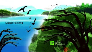 Nature and Pool Painting in Digital Art Matte Painting - Adobe Photoshop CC