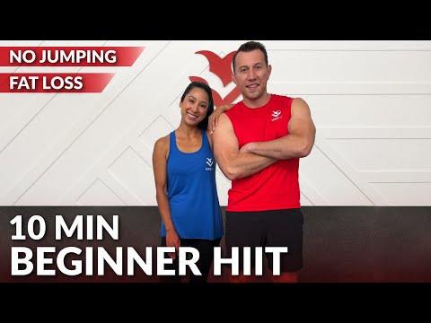 10 Minute HIIT Workout for Beginners No Jumping with Dumbbells Standing Weights Fat Loss Men & Women