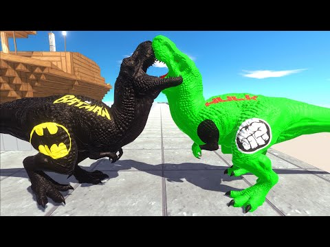 BATMAN T REX vs HULK T REX DEATH RUN - Animal Revolt Battle Simulator
