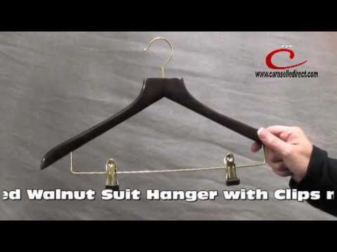 Caraselle shaped walnut suit hanger with clips