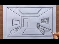 How to Draw a Room in 1-Point Perspective Step by Step | Easy Drawing
