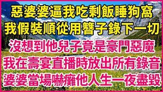 惡婆婆逼我吃剩飯睡狗窩，我假裝順從用簪子錄下一切，沒想到他兒子竟是豪門惡魔，我在壽宴直播時放出所有錄音，婆婆當場嚇癱他人生一夜盡毀！#生活經驗 #情感故事 #深夜淺讀 #幸福人生 #深夜淺談