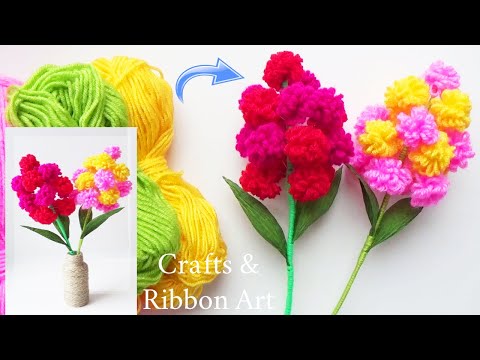 Amazing Woolen Flower Making Idea with Fork - DIY Home Decor - Easy Woolen Crafts -DIY Woolen Flower