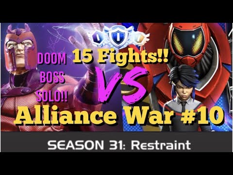 MCOC - Alliance War - Season 31 - War #10 - 15 Fights!! Magneto Vs Peni Parker + Doom Boss Solo!!