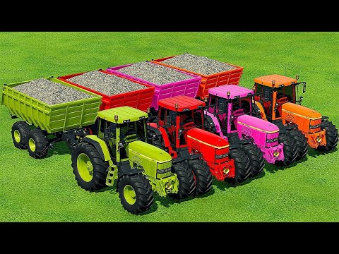 TRANSPORT STONES WITH COLORED JOHN DEERE TRACTORS   Farming Simulator 22