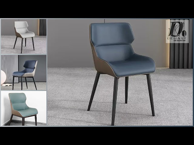 كرسي طعام جلد لونين ازرق غامق للمقعد والظهر والخلف...