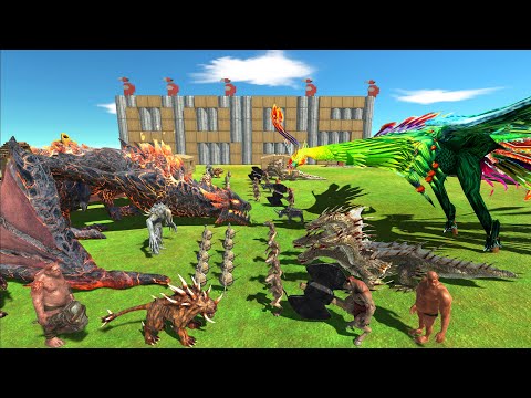 Team Lava Fire Dragon + Infernals vs Team Phoenix + Fantasy - Animal Revolt Battle Simulator