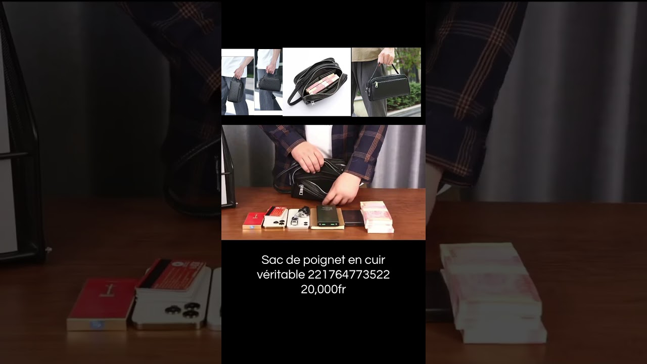 Sac de poignet en cuir véritable pour hommes video thumbnail