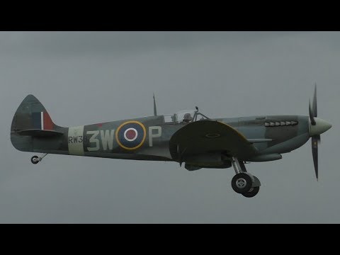 Spitfire MK XVI RW382 Low Pass & Landing at Cambridge Airport