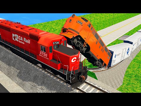 Cars vs Double Rails - Trains vs Giant Pit Deep Lava