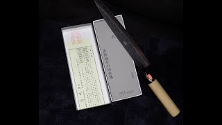 Morihei Hishiboshi Hi 4000 Whetstone Polishing a Yoshida Hamono 240mm Aogami 2 Sujihiki