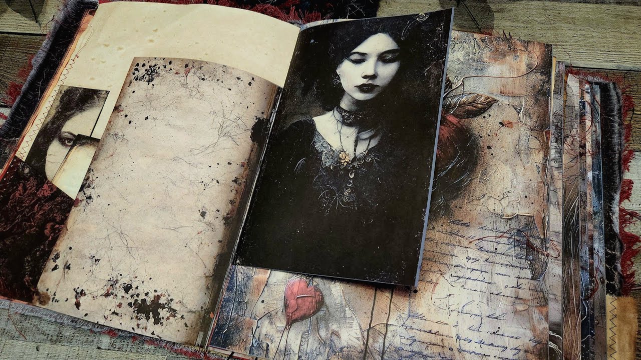 Giant Gothic Vampire Junk Journal Flip Through Red Black Vampires Halloween