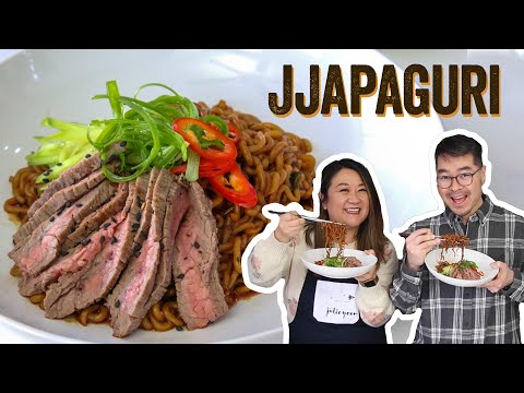 Jjapaguri (Ramdon) Recipe with Steak from the movie Parasite + Mukbang! | Chef Julie Yoon