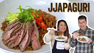Jjapaguri (Ramdon) Recipe with Steak from the movie Parasite + Mukbang! | Chef Julie Yoon