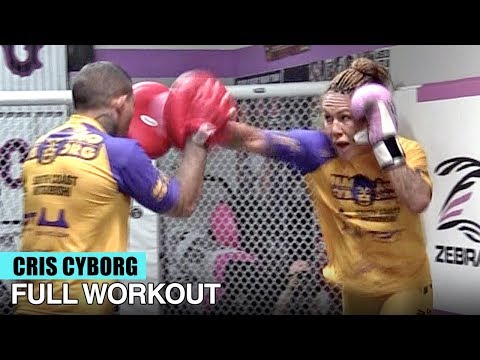CRIS CYBORG FIRES OFF POWER PUNCH COMBOS ON THE MITTS!  PREPARES HER STAND UP FOR JULIA BUDD
