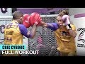 CRIS CYBORG FIRES OFF POWER PUNCH COMBOS ON THE MITTS!  PREPARES HER STAND UP FOR JULIA BUDD