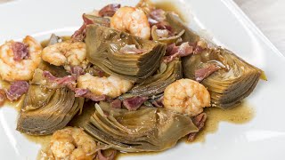 ALCACHOFAS con Langostinos y Jamón 🍲😋