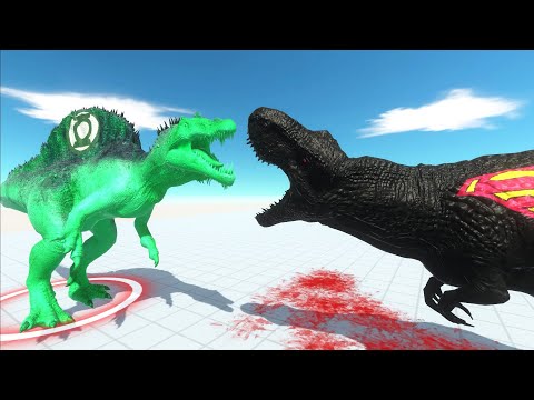 BLACK SUPERMAN T-REX vs GREEN LANTERN SPINOSAURUS  DEATH RUN - Animal Revolt Battle Simulator