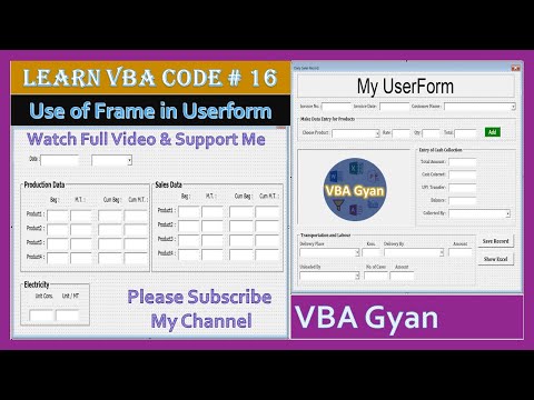Learn VBA Code Part 16 || How To Use Frame in UserForm
