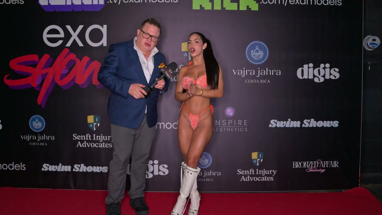 Cuban Exa Model Eva interviewed on the red carpet at Exa Shows Art Basel Miami