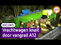 Vrachtwagen dwars door vangrail, A12 naar Duitsland vrijdagavond dicht