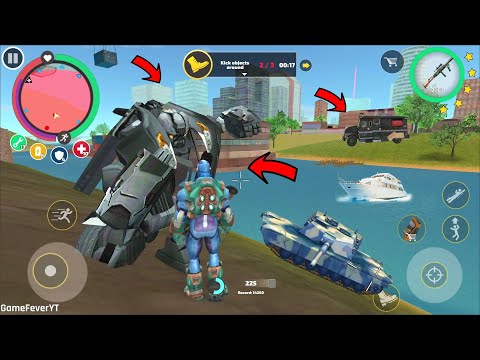 Rope Hero Vice Town - (Police Car Robot Fight Giant Green Police Car Robot) Car Robot Jump on Bridge