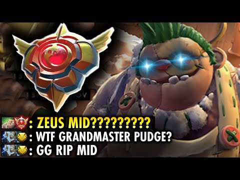 THE FIRST GRANDMASTER TIER PUDGE DOTA 2 IS HERE!! ZEUS MID?? LOL!! OMG 100% NO MERCY | GENIUS PUDGE