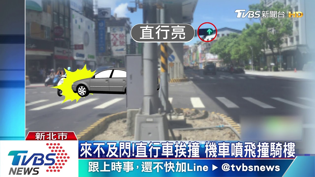 搶快!轎車違規左轉 騎士遭撞飛卡車底