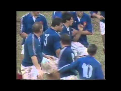 Peter FitzSimons getting battered by the French 1990