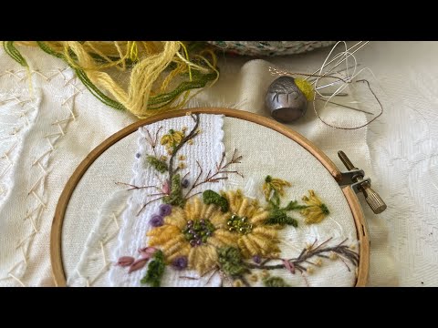 Floral embroidery - adding the final flower, buds and twigs #embroidery #handembroidery 