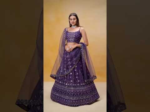 Purple Elegant Georgette Semi-Stitched Lehenga with Thread & Zari Sequins Embroidery, Unstitched Blouse, and Net Dupatta with Lace Border