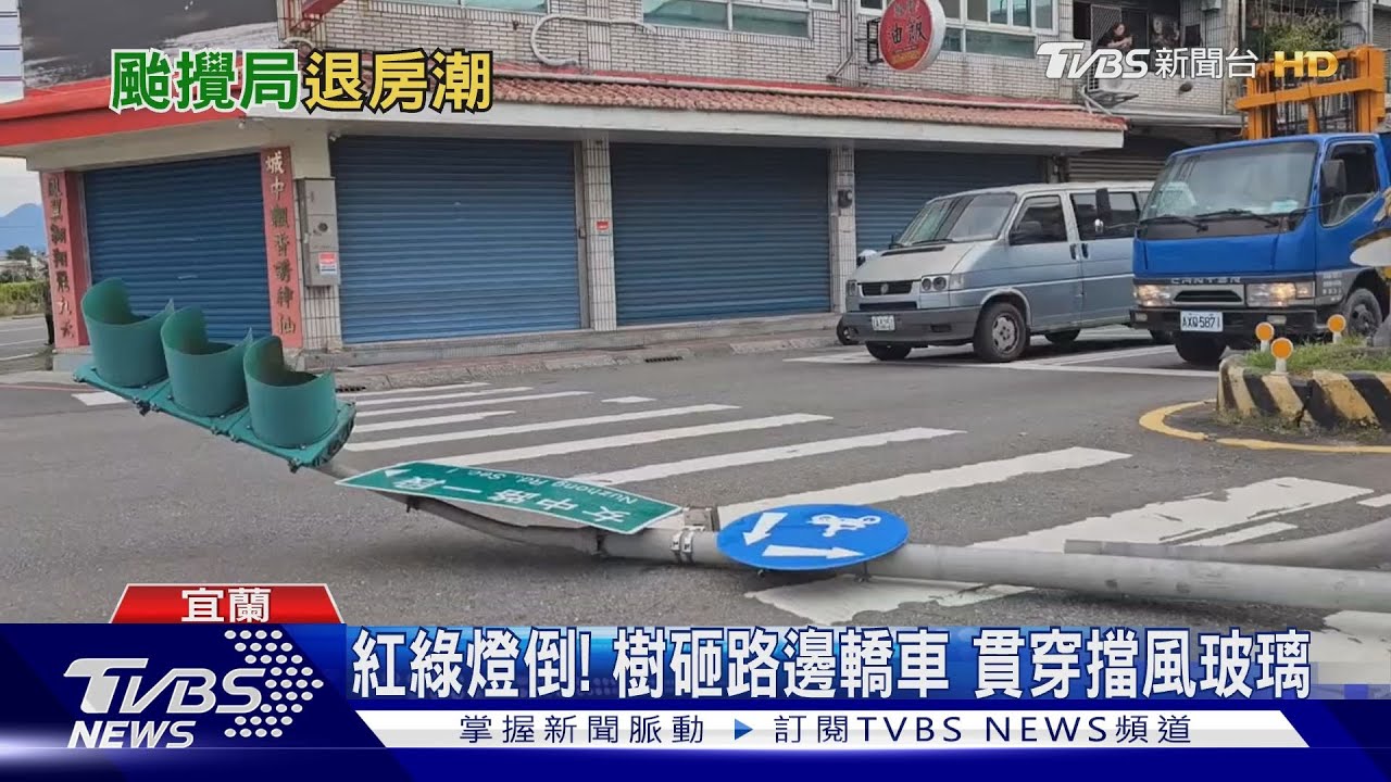 紅綠燈倒！樹砸路邊轎車　貫穿擋風玻璃  