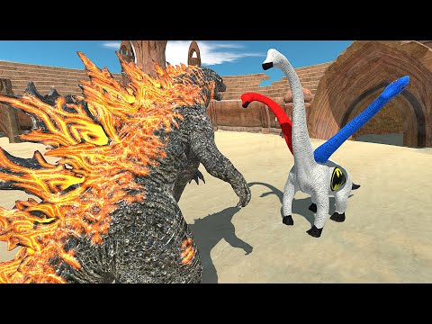 GODZILLA VS 3 HEAD SUPER BRACHIOSAURUS - Animal Revolt Battle Simulator