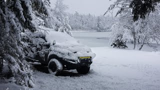 Heavy Snow Storm Driving Into The Forest