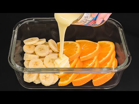 Banane, Orangen und Kondensmilch verquirlen! Sie werden begeistert sein! Ohne Gelatine