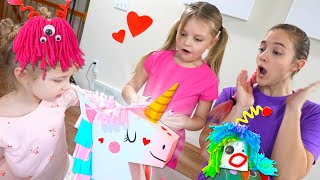 Valentines Day Crafts with Kin Tin and RoRo ❤️ Magical Unicorn Valentines Box! Silly DIY Love Bugs!