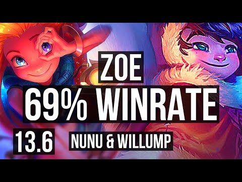 ZOE vs NUNU & WILLUMP (MID) | 6/0/6, 69% winrate, Dominating | KR Master | 13.6