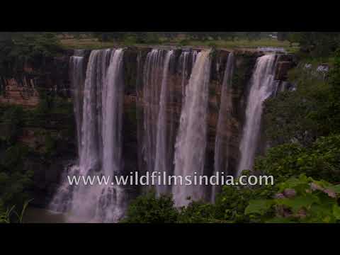 Monsoon water creates an amazing waterfall in Vindhya Range of Central India