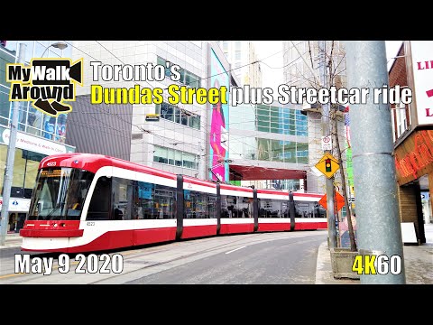 Toronto Pandemic walk - Downtown at Dundas Street on May 9 2020 with Subway /Streetcar