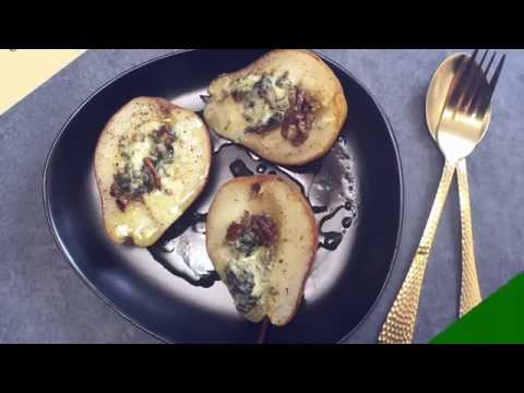 Poires rôties aux noix et au Saint Agur