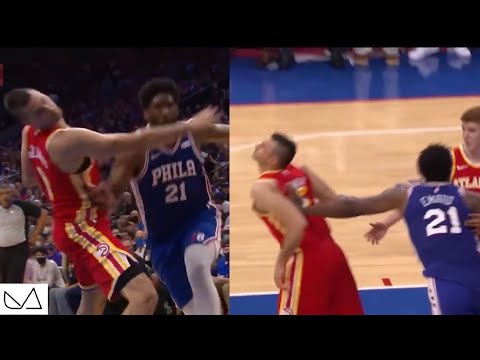 Joel Embiid PUSHES Danilo Gallinari, Both Get Td Up - HEATED MOMENT - Hawks vs 76ers
