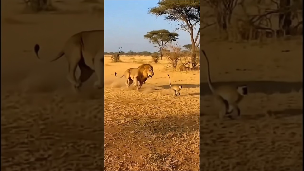 숫사자를 피해 원숭이가 도망간 곳은?