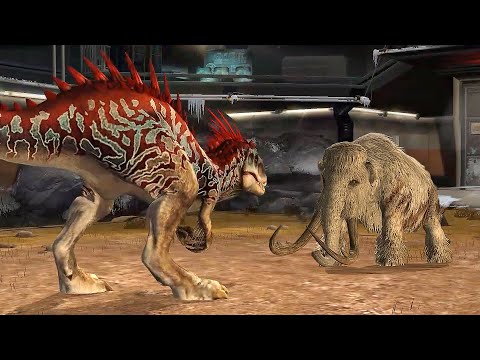 THE HYBRID DINOSAUR INDOMINUS REX VS WOOLLY MAMMOTH - BATTLE | JURASSIC WORLD THE GAME | GAMEPLAY