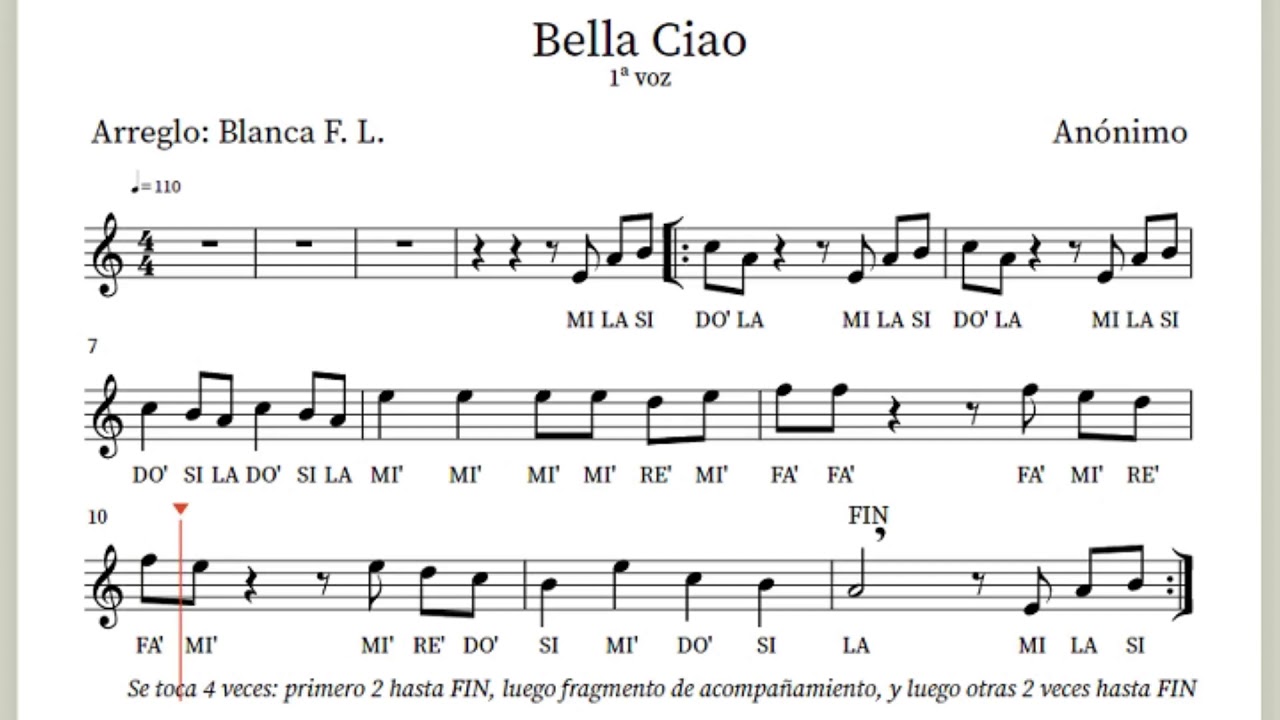 Bella ciao para flauta dulce - 1ª voz