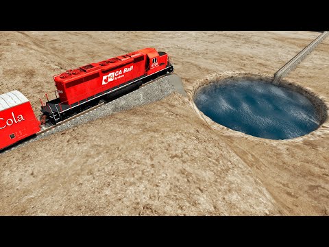 Trains vs Hill Climb and Giant Water Pit– BeamNG.Drive