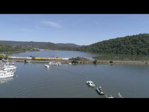 RailGallery - Aerial footage - Hawesbury River -  Aurizon 6000 Class