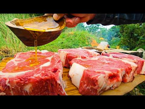 Cooking MOUTHWATERING Steaks on Stones (The Primitive Way!!) | ASMR Relaxing Cooking