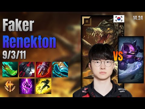 Faker Top Renekton vs Kennen lol KR solo rank Full Game 14.24 | 페이커 레넥톤 vs 케넨