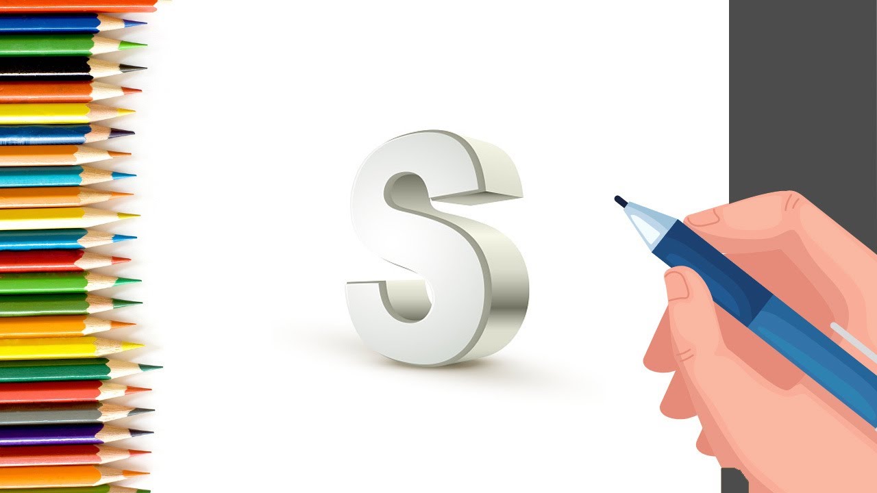 3d trick drawing of letter S for Kids